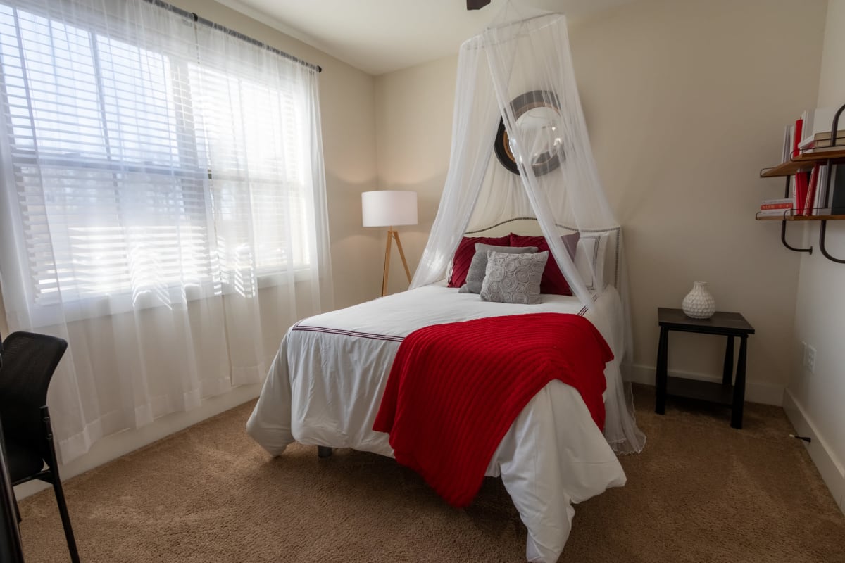 Bedroom with large windows at The Waverly in Newark, Delaware