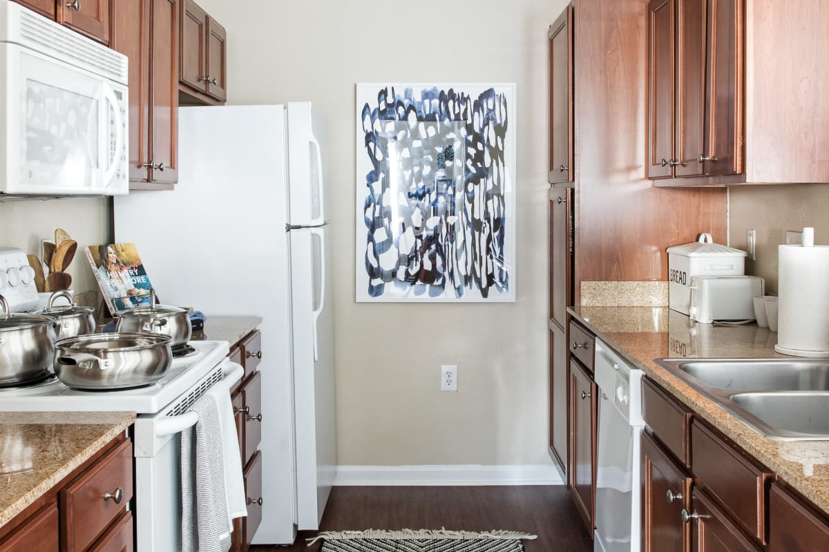 Fully equipped kitchen at University Village in Greensboro, North Carolina