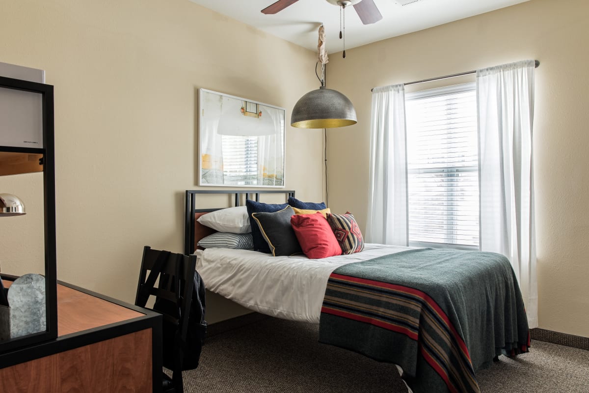 Model bedroom in a student bedroom at University Village in Greensboro, North Carolina