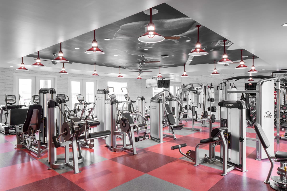 The Jim onsite fitness center has ample equipment for everyone at The Holly in Lubbock, Texas