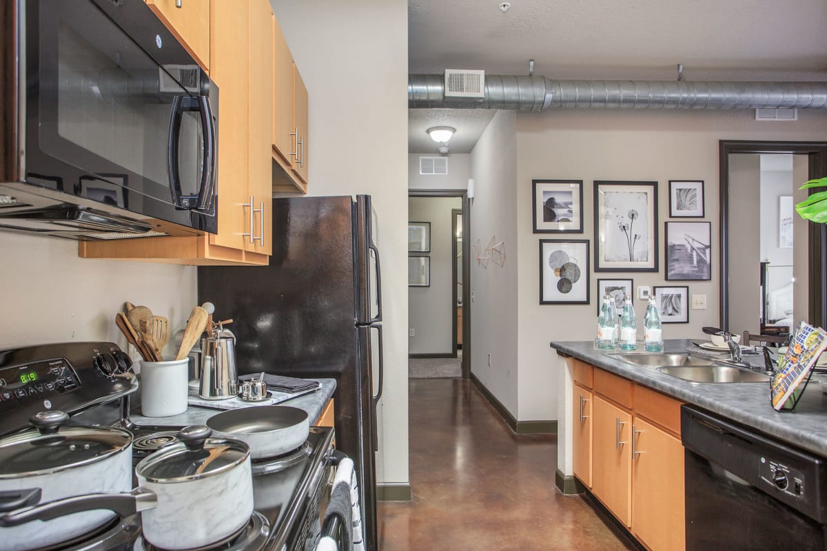 Fully equipped modern kitchen at 4050 Lofts in Tampa, Florida