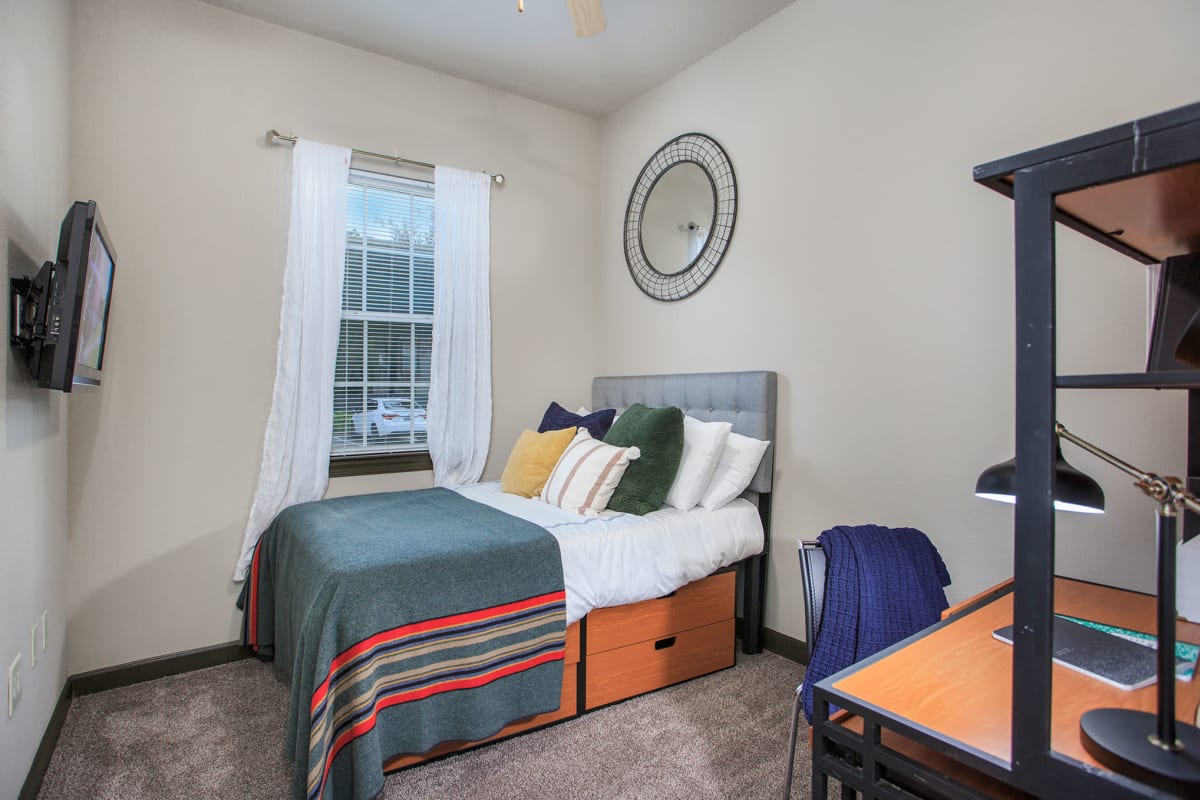 Model student bedroom at 4050 Lofts in Tampa, Florida