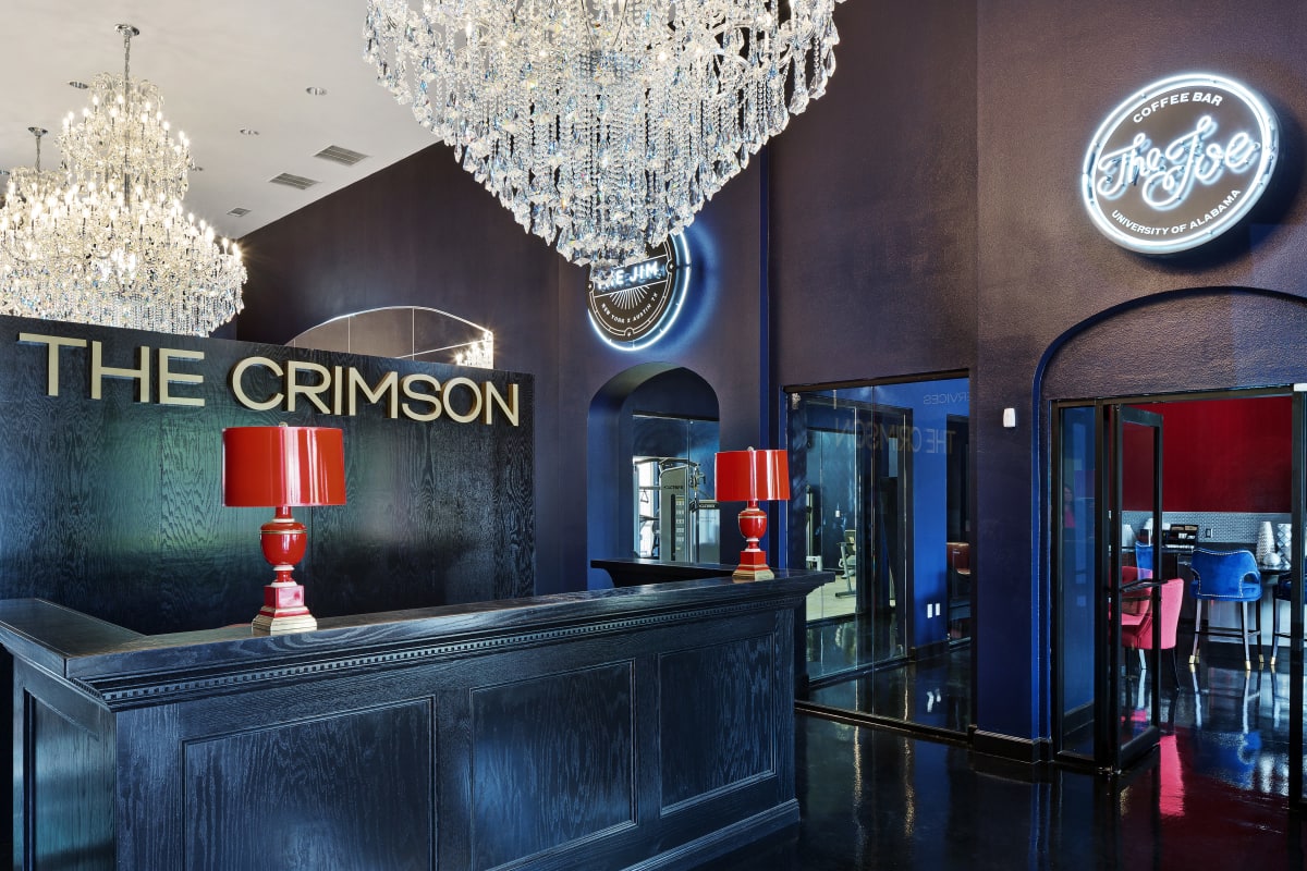 The lobby of the clubhouse at Crimson in Tuscaloosa, Alabama