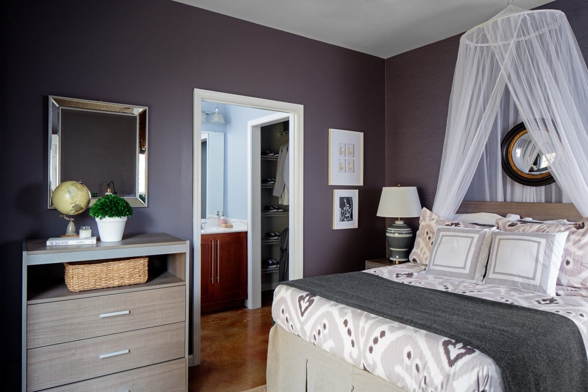 Bedroom with a private bathroom and walk-in closet at The Vic in Greensboro, North Carolina