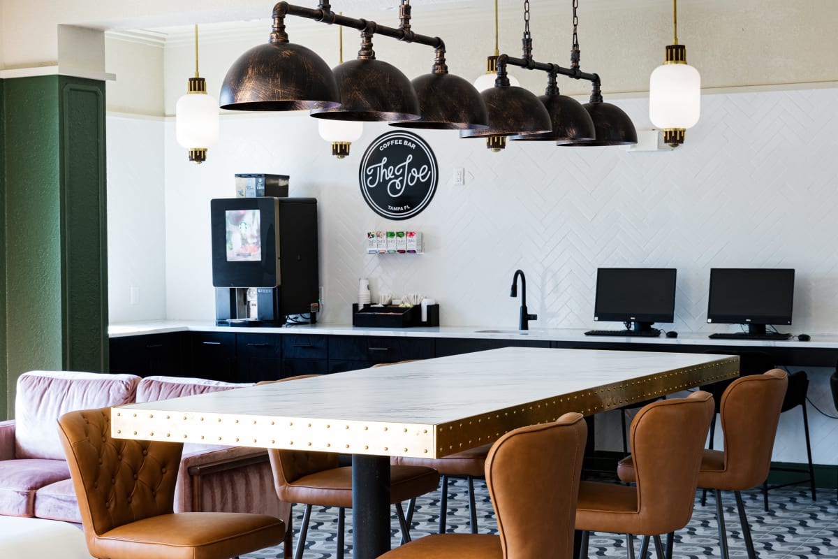 Bistro table and coffee bar at 4050 Lofts in Tampa, Florida