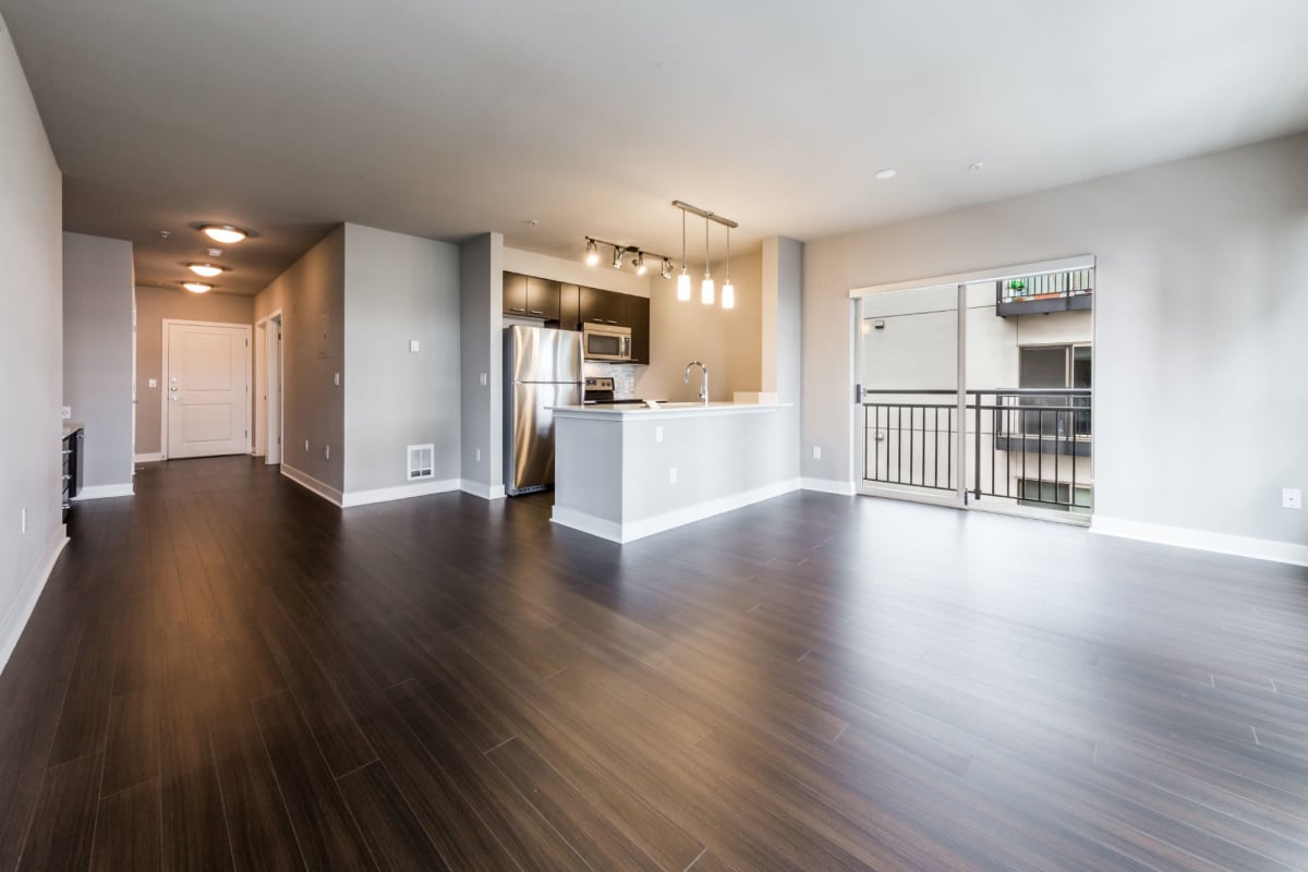 View of the living room at Marq 211 in Seattle, Washington