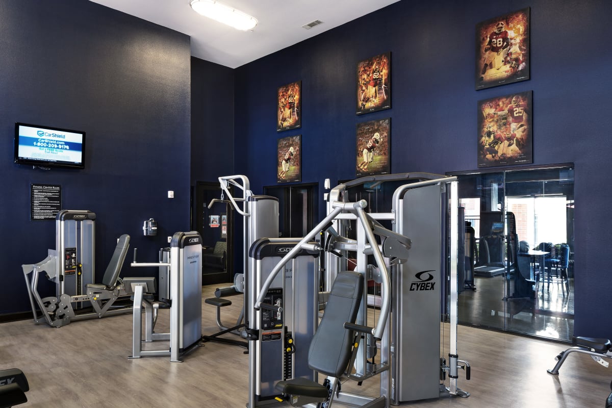 Well-equipped fitness center at Crimson in Tuscaloosa, Alabama