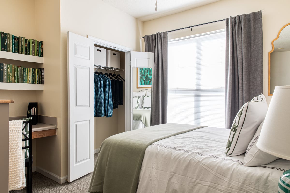 Student bedroom with great natural light and a large closet at River Pointe in Carrollton, Georgia