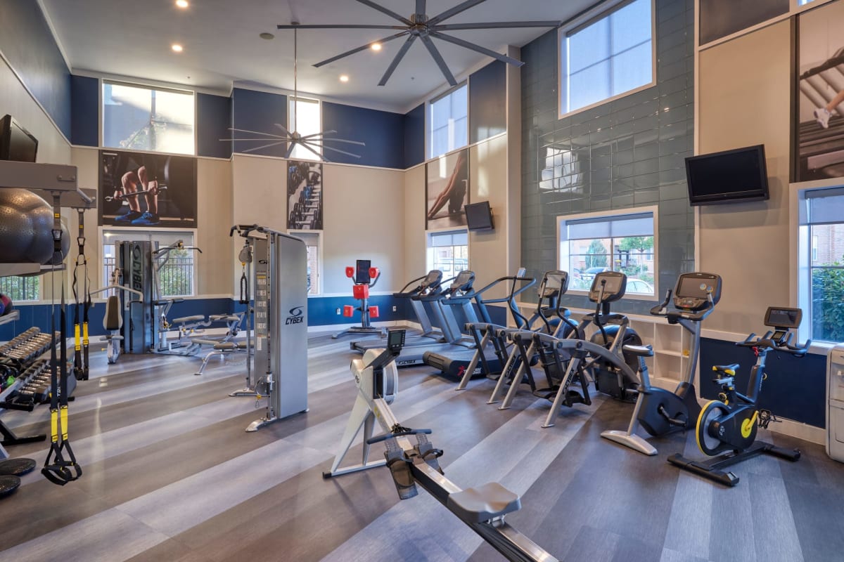 Huge fitness center with everything you need to get a full workout in at Marq Inverness in Englewood, Colorado