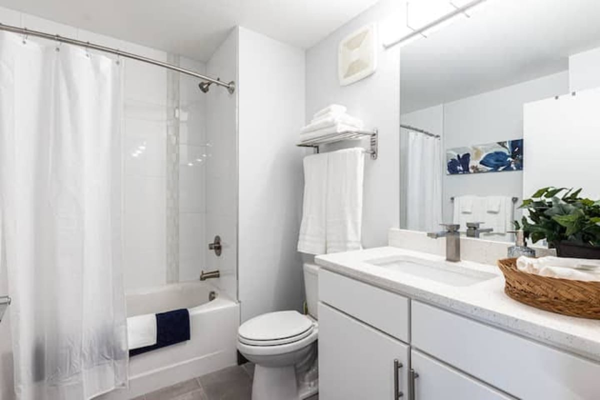 Bathroom with nice countertops at The 805W Lofts in Richmond, Virginia