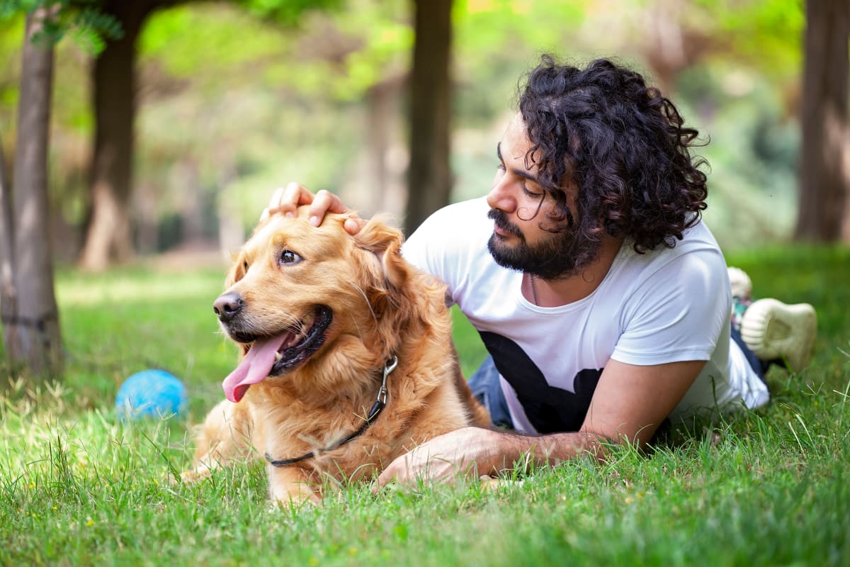 Resident and a dog at The Hermitage in Speedway, Indiana