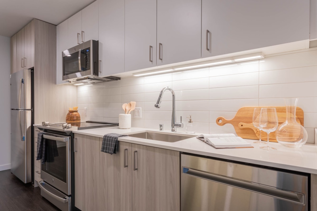 Modern kitchen at Uplund | Apartments in Kirkland, Washington