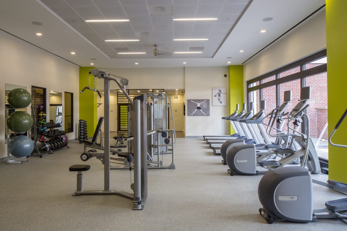 Full sized fitness center at The Tala at Washington Hill in Baltimore, Maryland