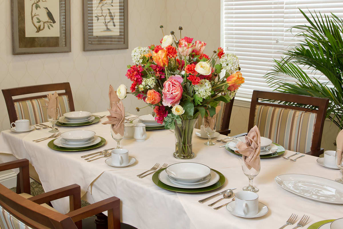Decorated dining room tables at The Village of Meyerland in Houston, Texas