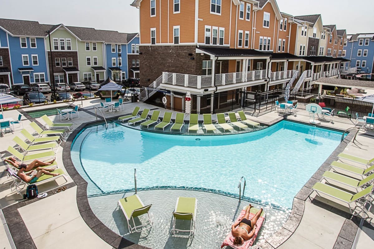 Large swimming pool at The Dillon in Bloomington, Indiana