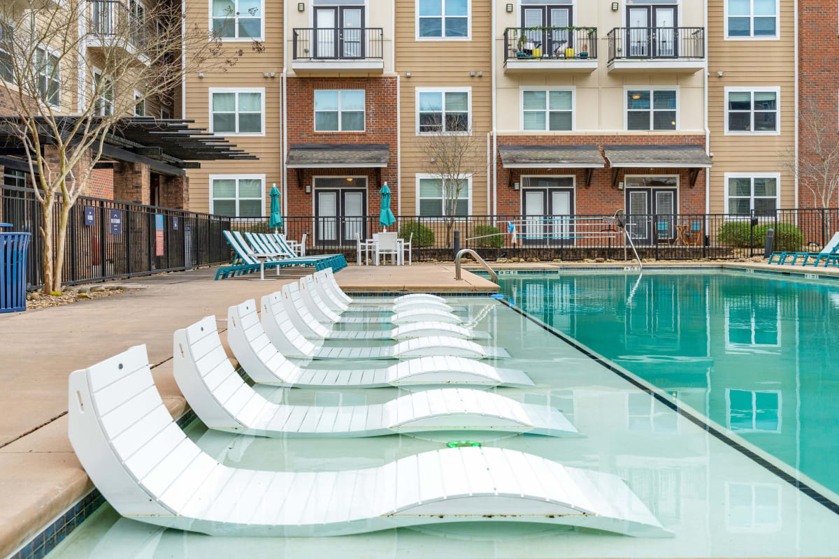 In-pool loungers at The Blake in Kennesaw, Georgia