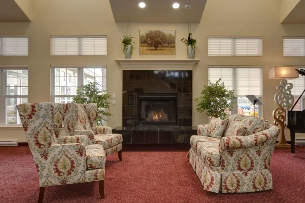 Fire Place seating at The Bradley Gracious Retirement Living in Kanata, Ontario