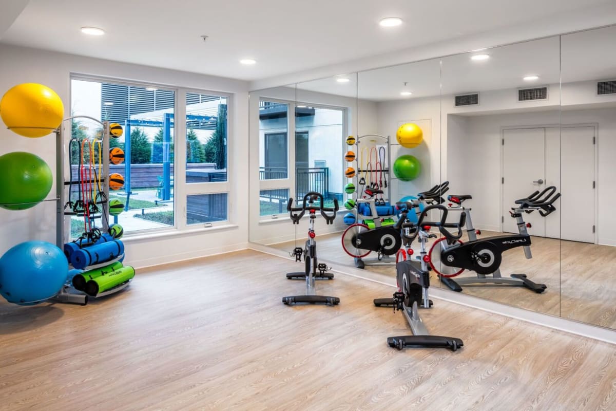Spacious fitness center at Ceylon in Clayton, Missouri
