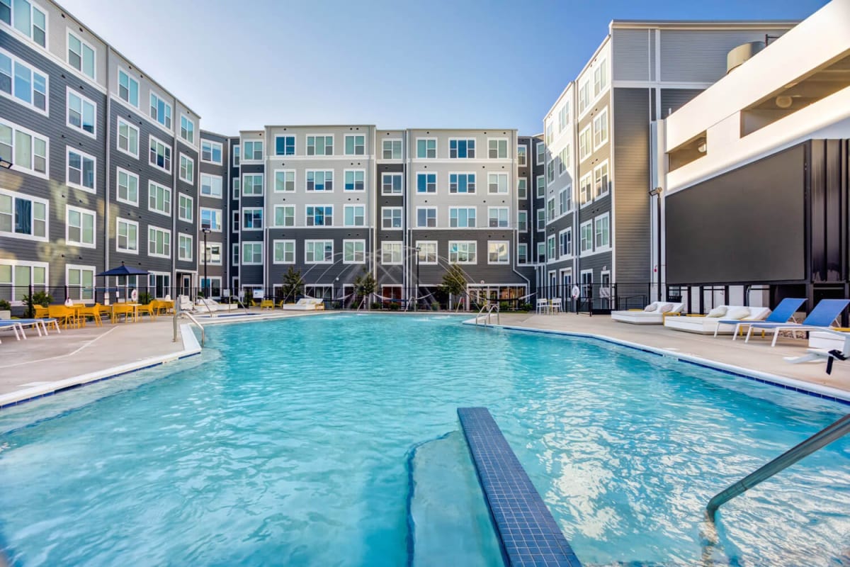 The community pool at The Banks Student Living in Coralville, Iowa