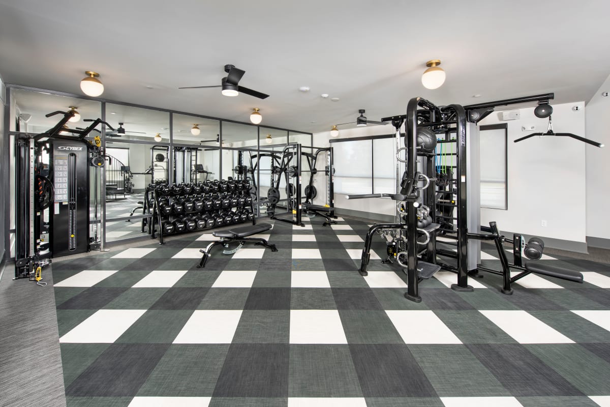 Spacious fitness center at The Brunswick in Norcross, Georgia
