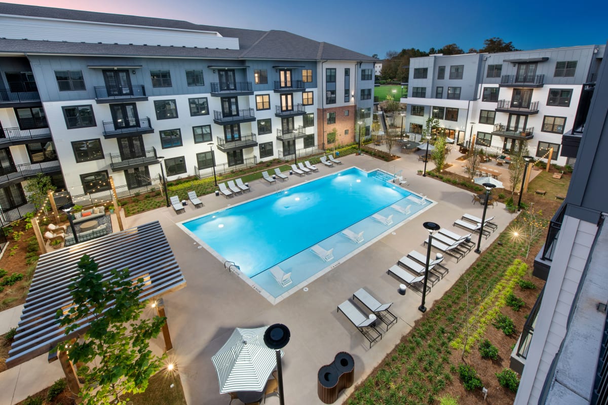 Sparkling pool with expansive deck at The Brunswick in Norcross, Georgia