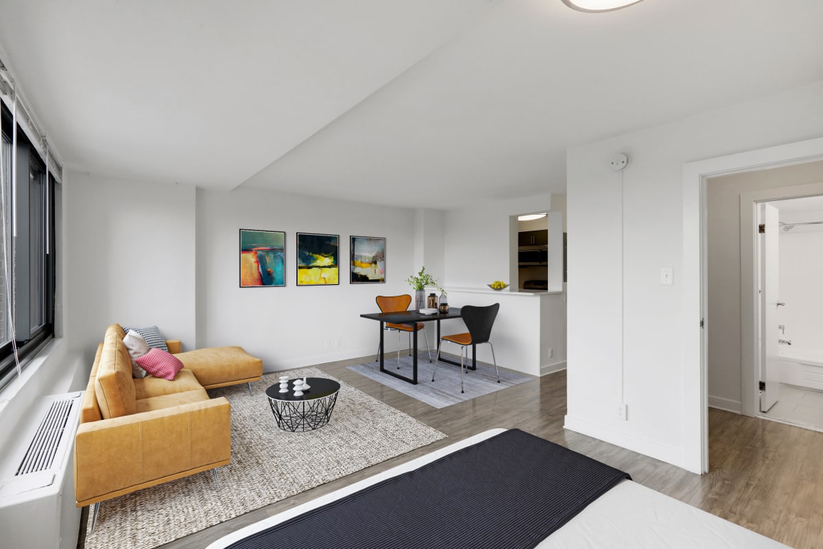 Model apartment living room at Stratford at Southern Towers in Alexandria, Virginia