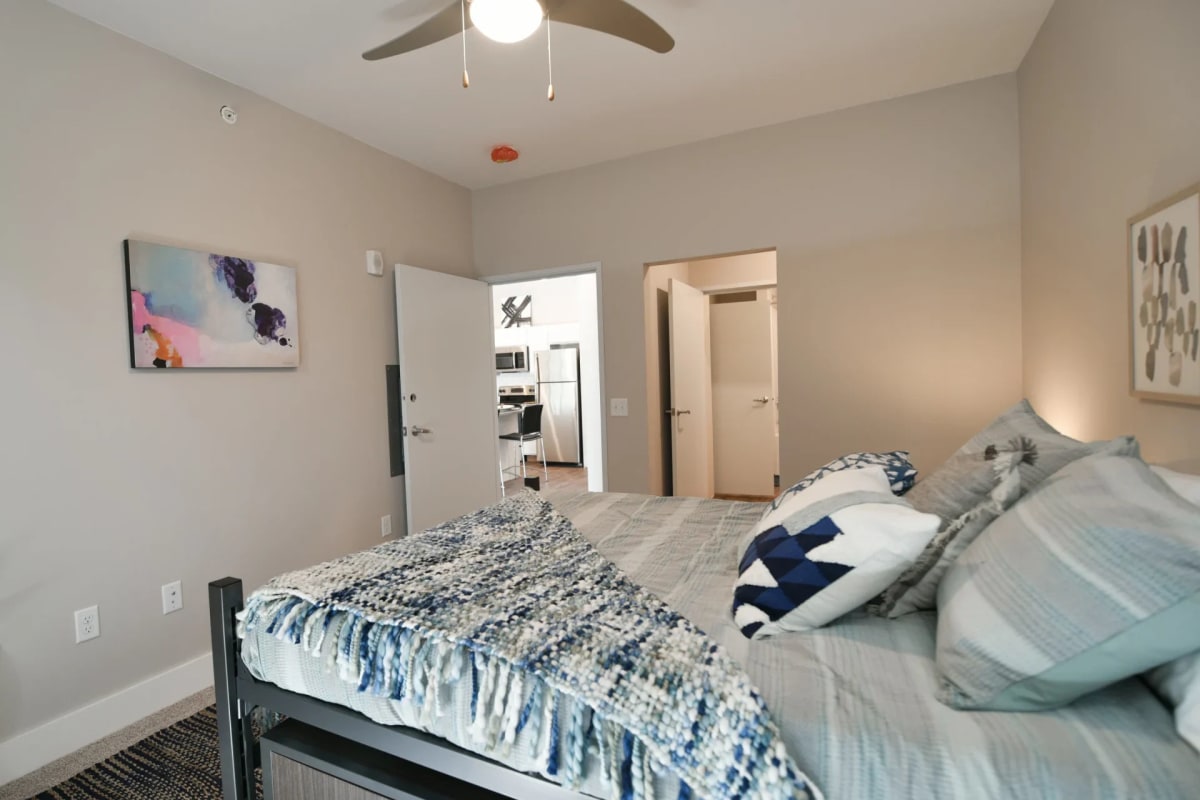 Cozy bedroom amenities at CORE in Ames, Iowa