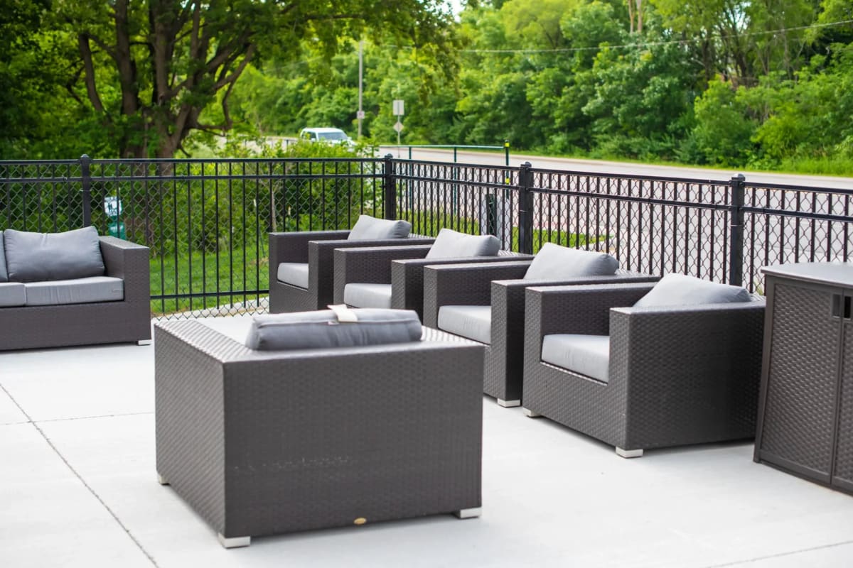 Outdoor social lounge at CORE in Ames, Iowa
