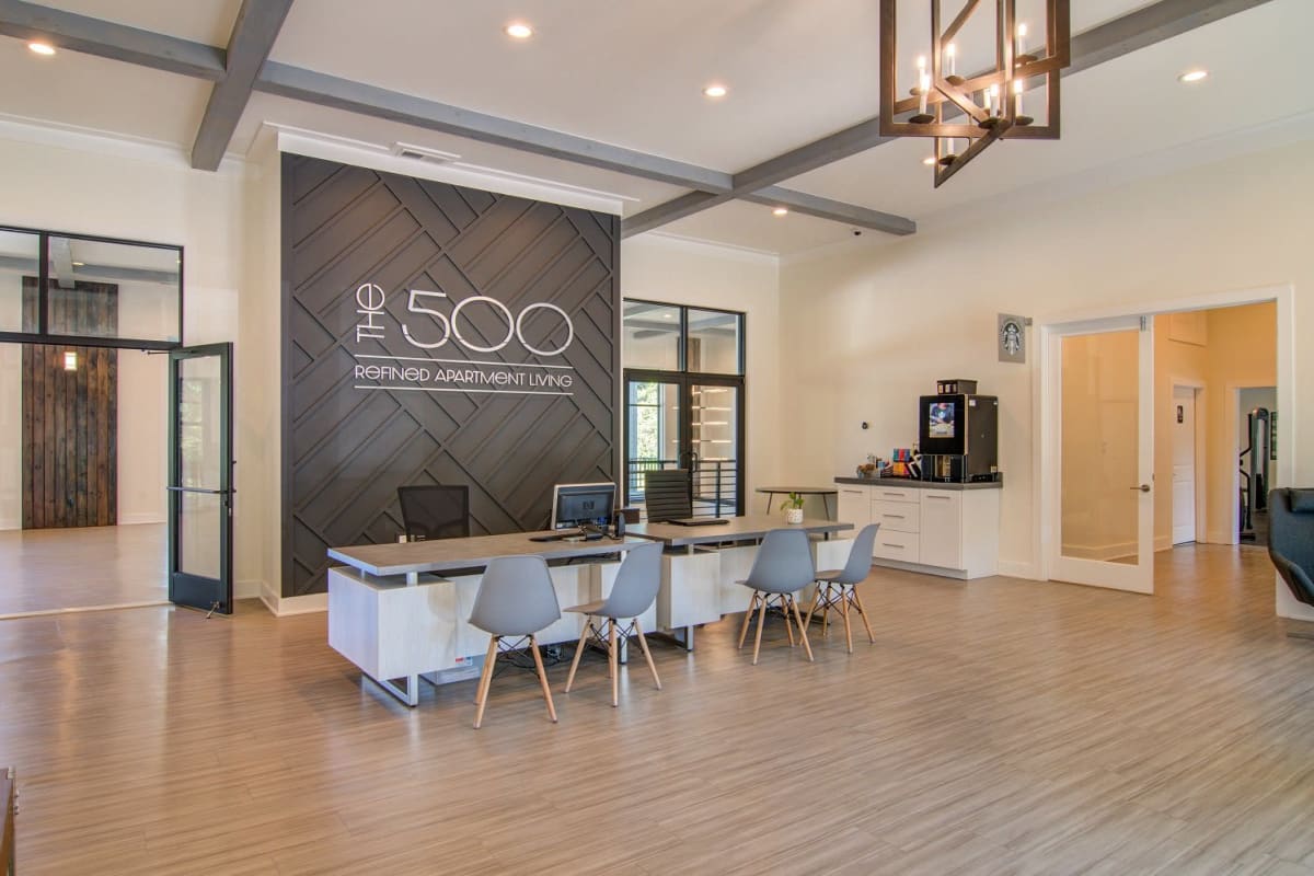 Main lobby and reception at The 500 in Atlanta, Georgia