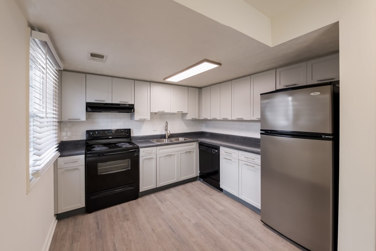 Modern kitchen in model apartment at Governours Square in Columbus, Ohio