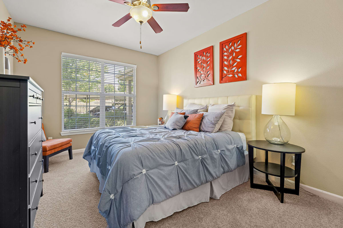 Bedroom with carpet flooring at Marquis at Town Centre in Broomfield, Colorado 