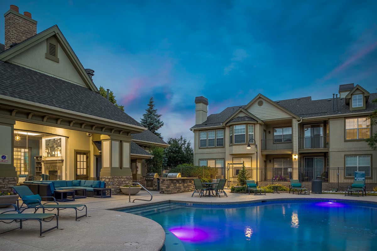 Sparkling swimming pool at Marquis at Town Centre in Broomfield, Colorado