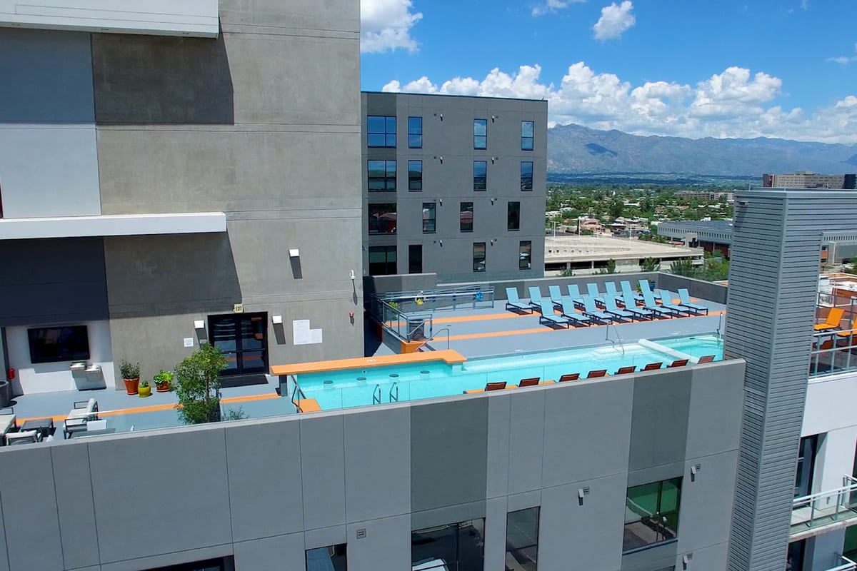 View of the rooftop pool at Sol y Luna in Tucson, Arizona