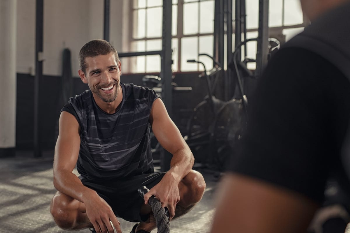 Resident working out in the gym at Boulder Creek in Riverside, California