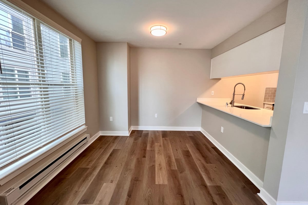 Faucet facing window at Vantage Park Apartments in Seattle, Washington