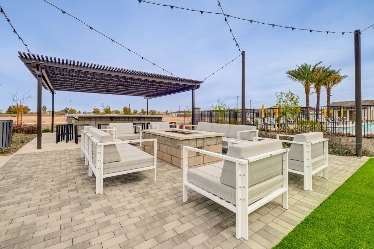 An outdoor fire pit at BB Living at Civic Square in Goodyear, Arizona