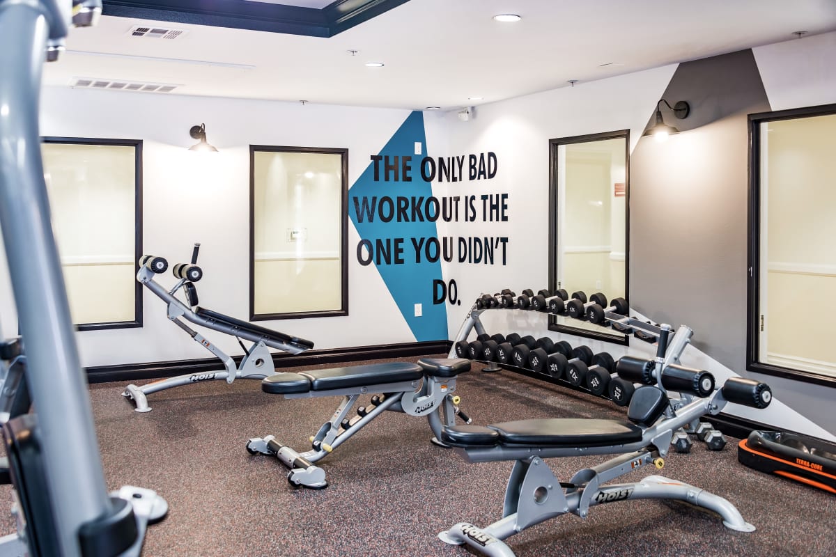 Well equipped fitness room at Business center at Playa Del Oro, Los Angeles, California 