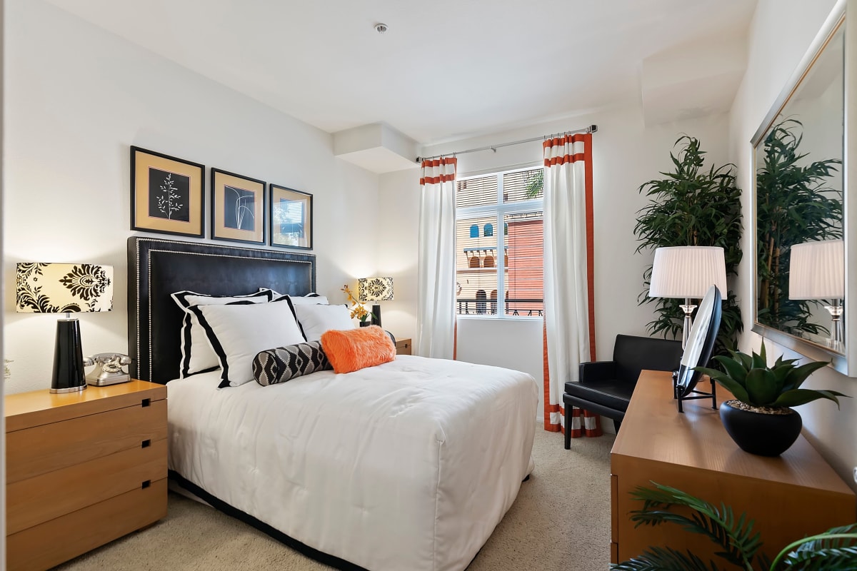 Well decorated model bedroom at The Retreat at Bothell, Bothell, Washington