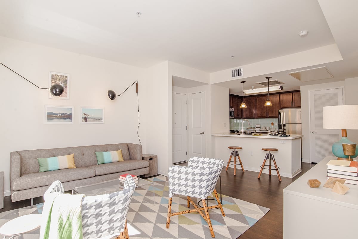 Bright living area in model apartment at The Retreat at Bothell, Bothell, Washington