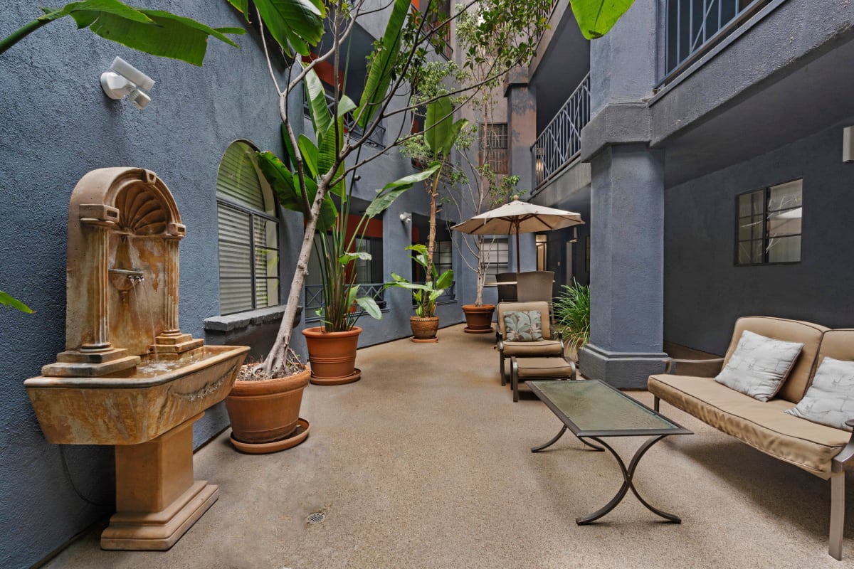 Courtyard area with plants at The Jeremy in Los Angeles, California