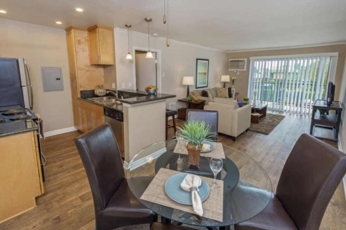 Model open plan living room at The Palms, Los Angeles, California