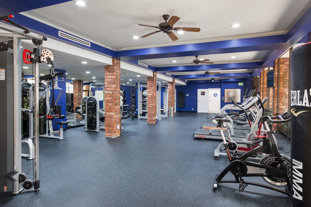 Fitness center with weight machine at The Palms, Los Angeles, California