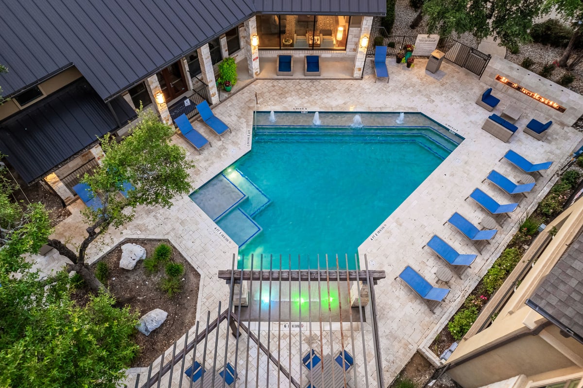 Ariel view of pool #1 at Marquis at Barton Trails in Austin, Texas