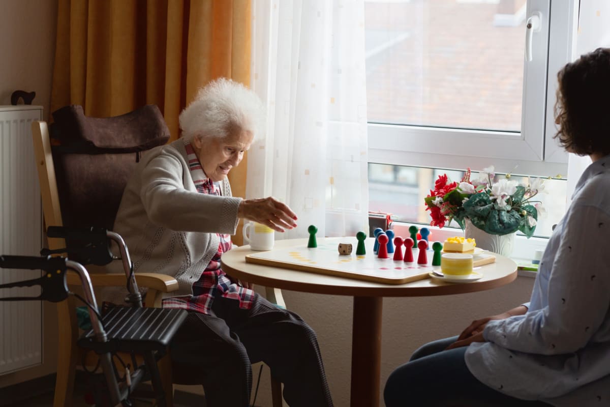 Residents playing chess at Trustwell Living at Blanchard Place in Kenton, Ohio