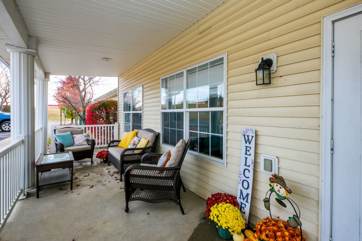 Porch at Trustwell Living at Bell Gardens Place in Hillsboro, Ohio