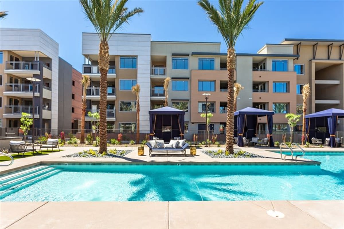 Pool with palm trees at The Retreat at Rio Salado, Tempe, Arizona