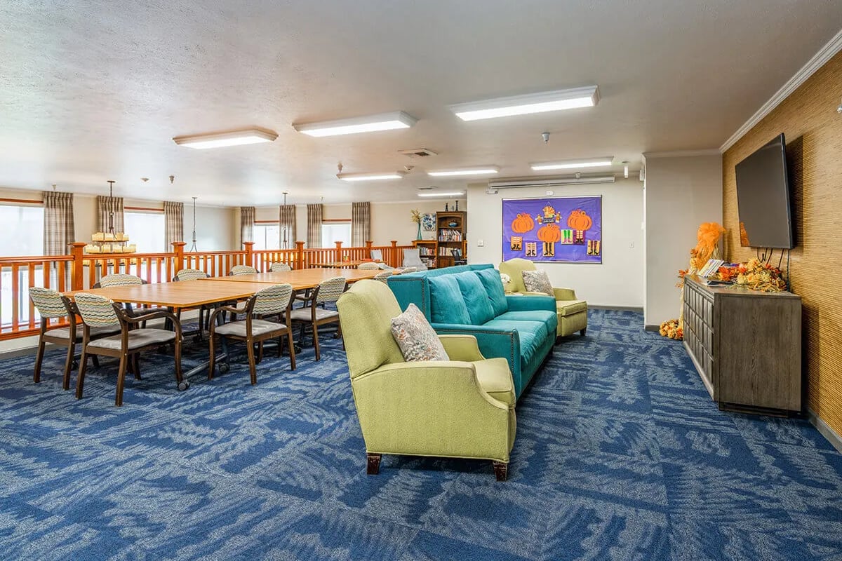 Chairs in a community lounge area at Trustwell Living at Ridgeview Place in Spokane Valley, Washington