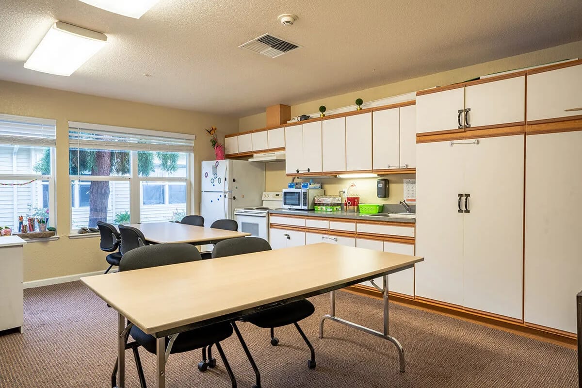 Kitchen area at Trustwell Living at Astor Place in Astoria, Oregon