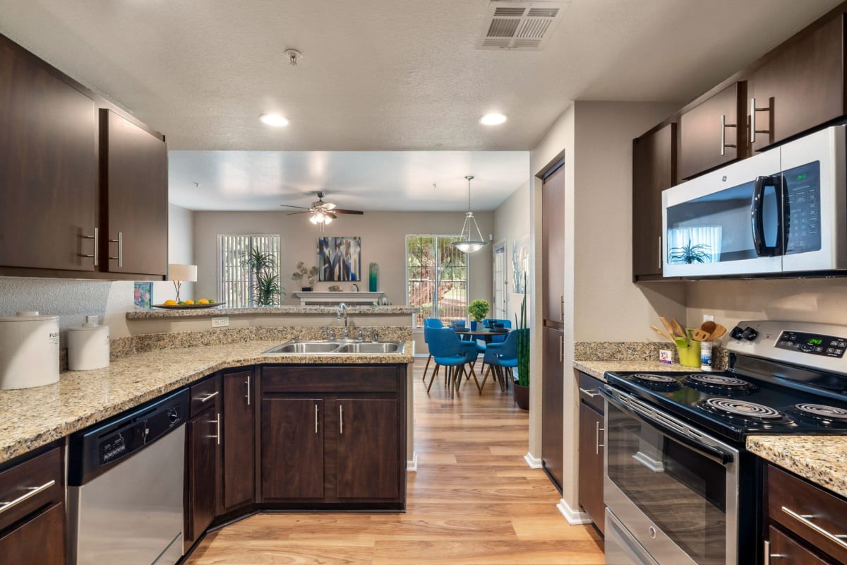 Kitchen with stainless-steel appliances at The Linq, Chandler, Arizona
