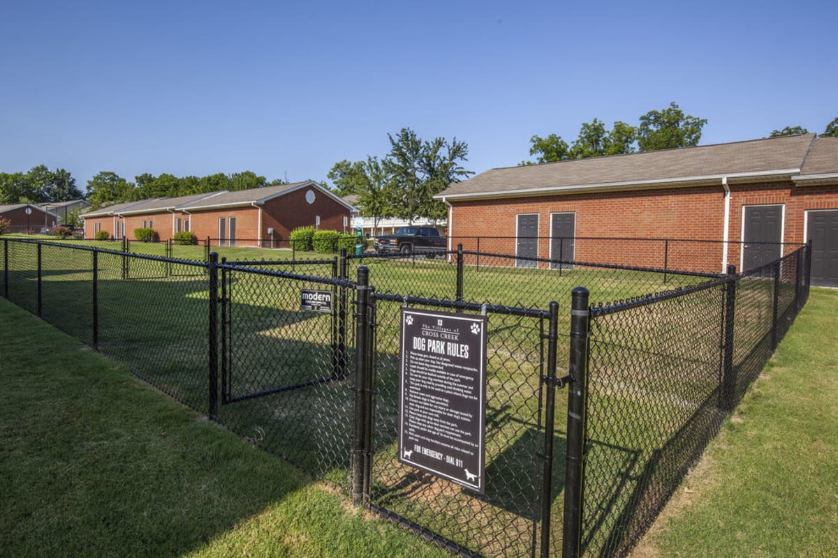 Dog park with fencing at Villages of Cross Creek in Rogers, Arkansas